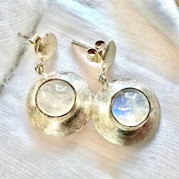 Sterling Silver Moonstone Post Earrings - Picture 2 of 8